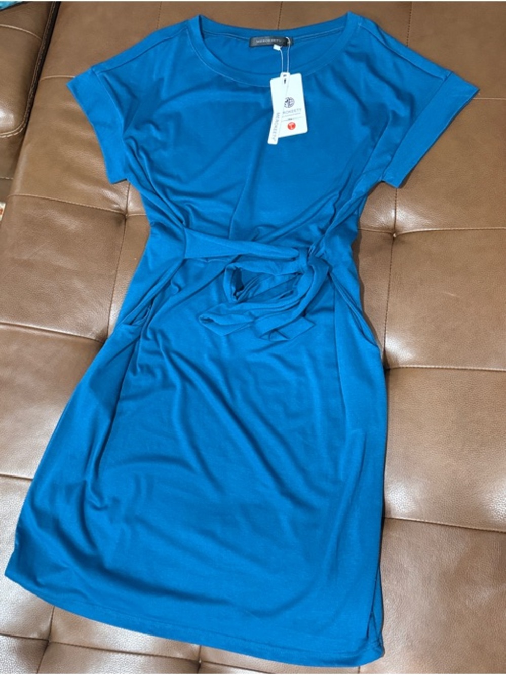 Merokeety Teal Blue Tie-Waist Short Dress